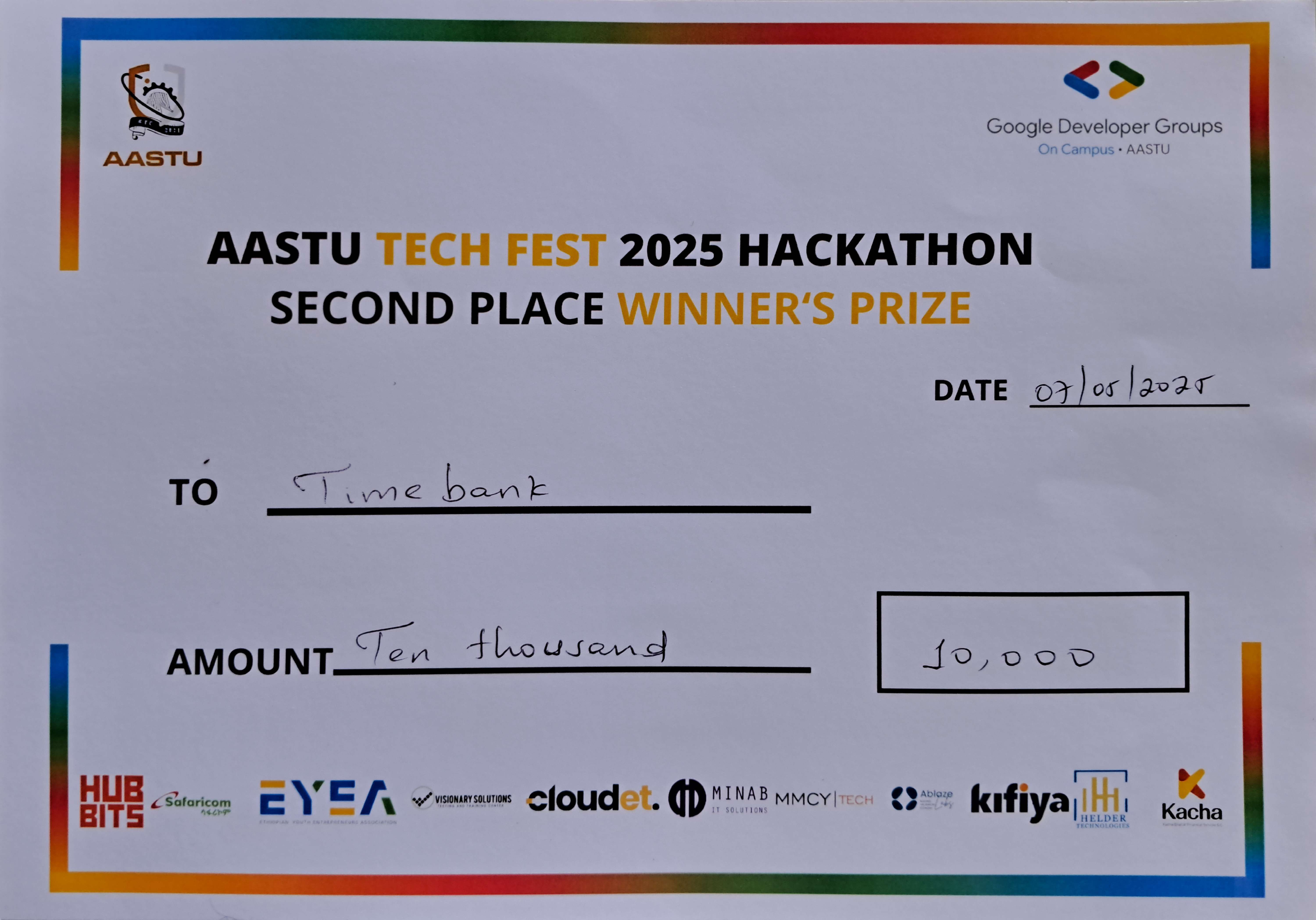 AASTU Tech Fest 2nd place Hackathon Winner
